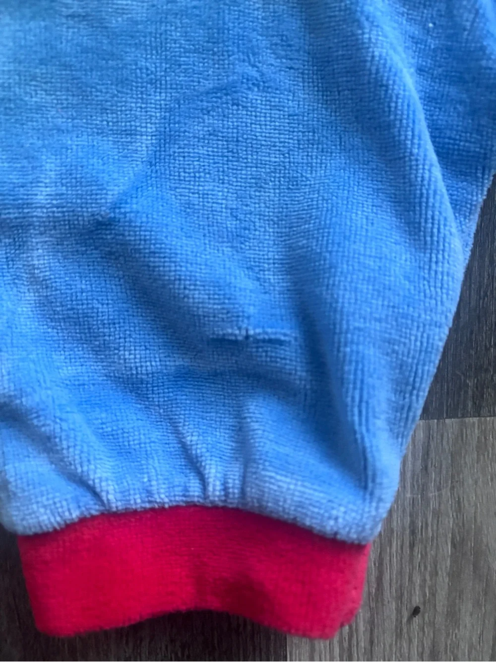 Vintage Carter’s Blue and Red Football Teddy Bear Velour One-Piece, 9 months